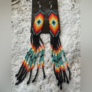 Western Earrings Beaded Aztec Native Cowgirl Dangle Seed Bead